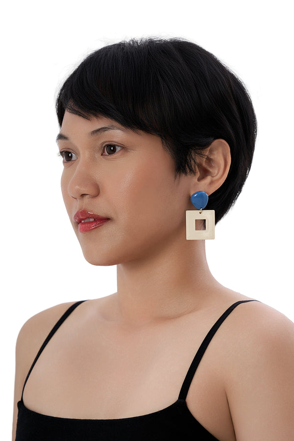 GeoPop Earrings - Blue & Cream