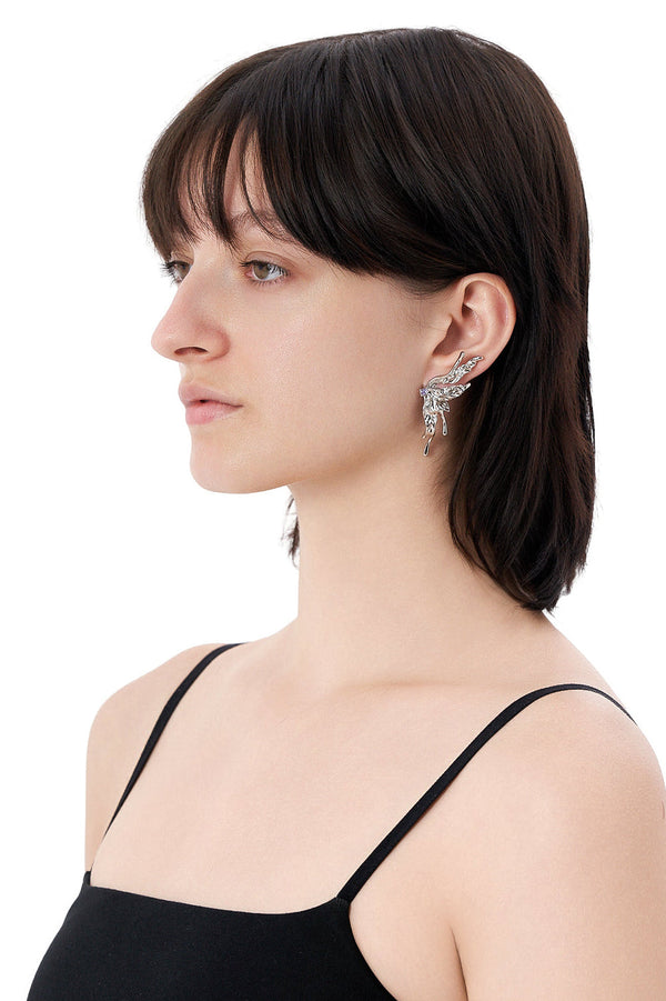 Silver Butterfly Wing Mismatch Earrings