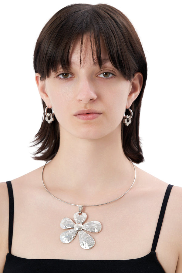 Silver Bloom Earrings & Statement Necklace