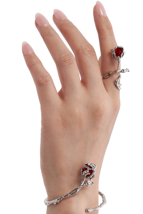 Wine-Red/ Ocean-Blue Crystal Rose Ring & Bracelet