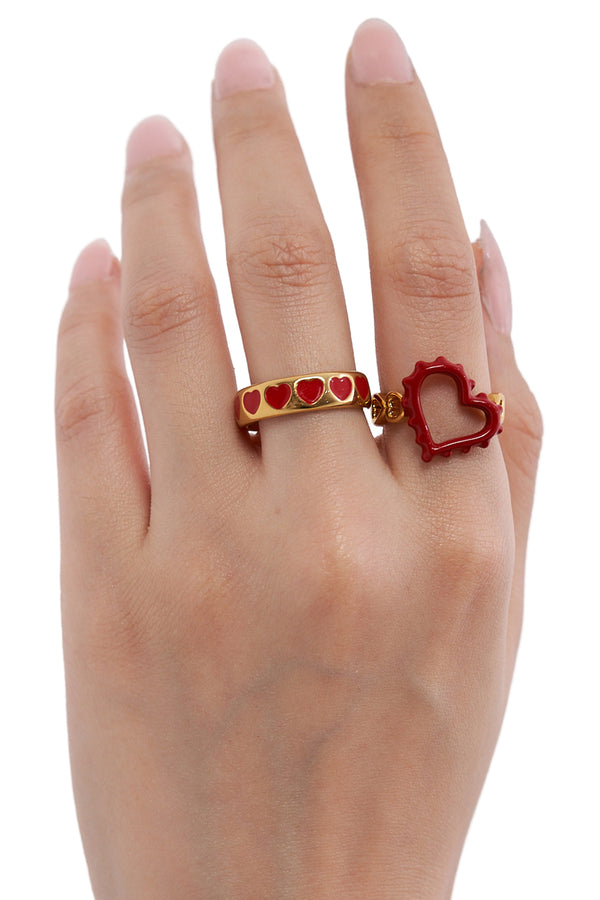 Golden Linked Hearts Ring Set